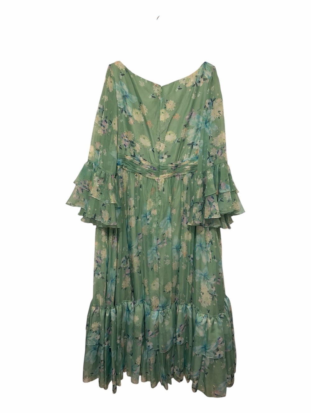 Mac Duggal Floral Tiered Maxi Dress Green Size 22 Chiffon Ruffles A Line 68257 - Picture 6 of 9